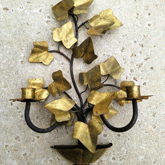 Beautiful Vintage Metal Ivy Leaf Candelabra Double Candle Holder - Picture 6 of 7